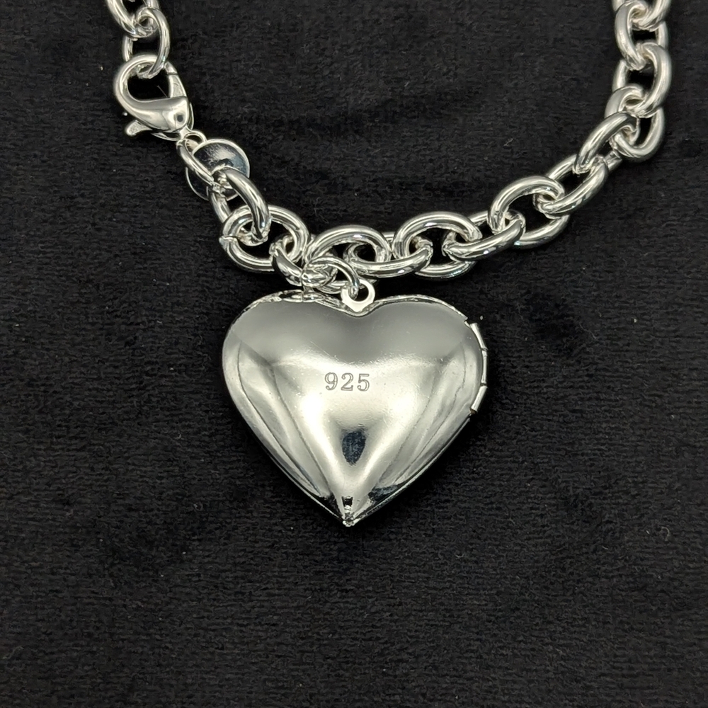 Sterling Silver 925 Love Heart Locket Charm Bracelet Bangle For Pictures - Picture 2 of 8